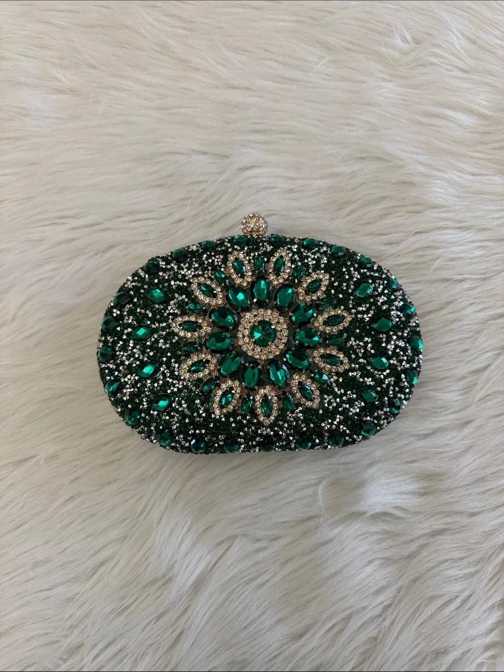 RAMLA Embellished Emerald Crystal Evening Clutch Crossbody Hand Bag